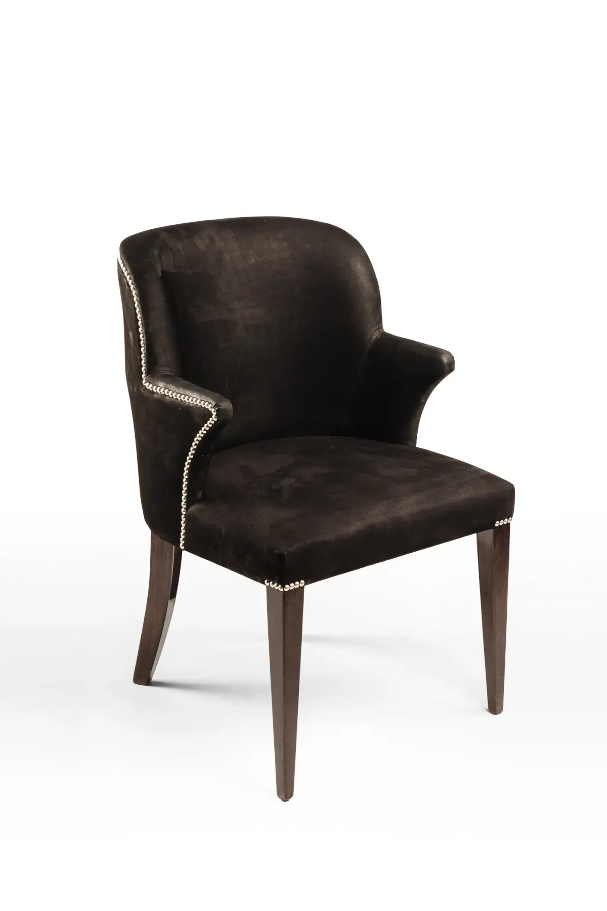 Dark suede carver chair with stud detail, studio product photography